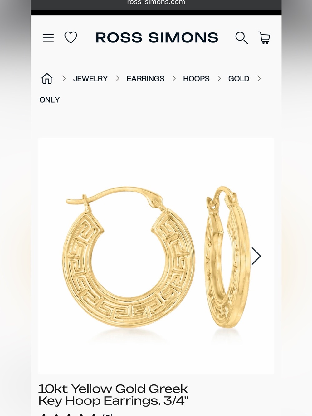 Ross Simon’s 10kt yellow gold Greek Key Hoop Earrings